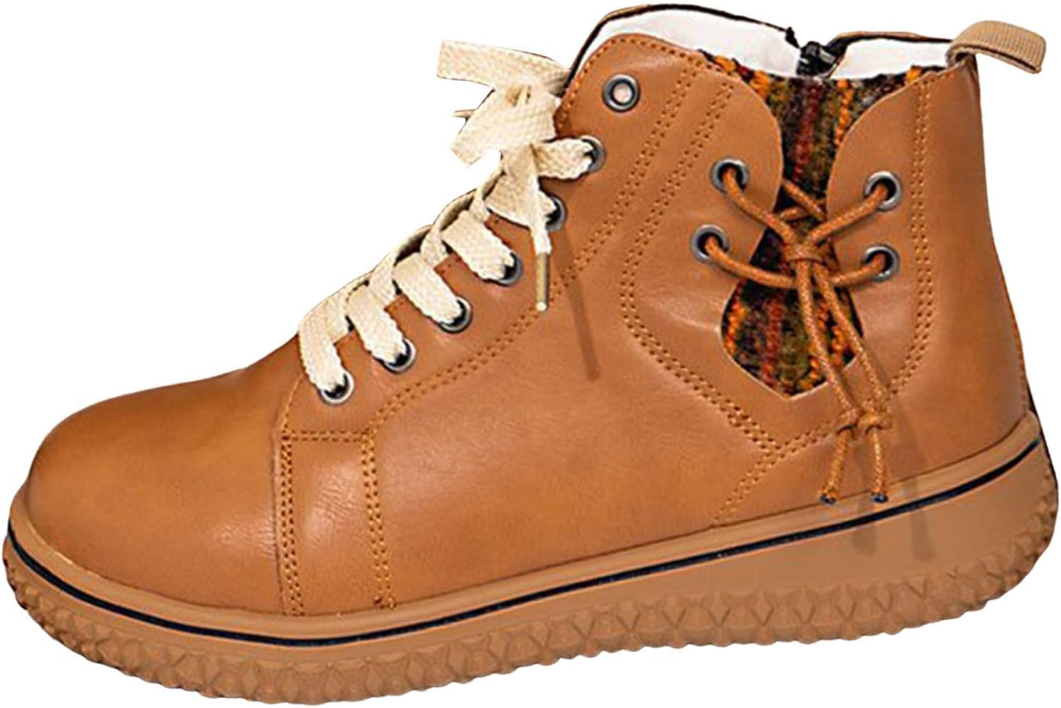 

Женские кожаные ботильоны на шнуровке с меховой подкладкой, противоскользящие, с круглым носком, платформой, боевые ботинки, удобная поддержка стопы, боковая молния, плоские кроссовки Baxtayel, коричневый