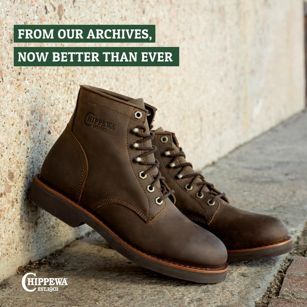 Мужские ботинки Chippewa Classic 2 с стальным носком - масло- и противоскользящая обувь - защитные мужские ботинки ASTM F2413 с шнуровкой - верх из цельнозернистой кожи - стелька ортопедическая, с рейтингом EH, шоколадный — фото 4