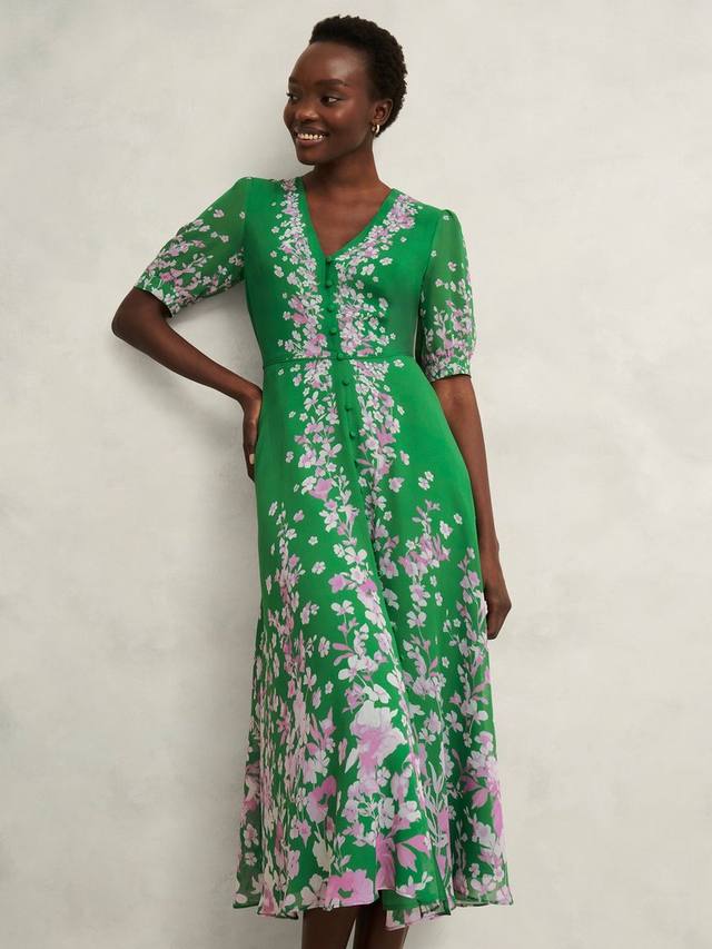 

Платье Ana Floral из чистого шелка Hobbs, Green/Pink