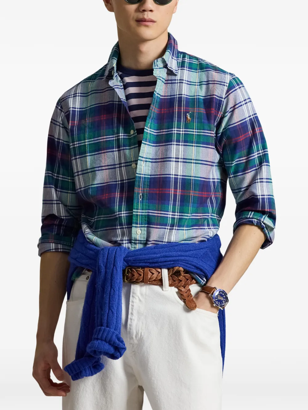 Клетчатая вышитая рубашка Polo Ralph Lauren, зеленый — фото 3
