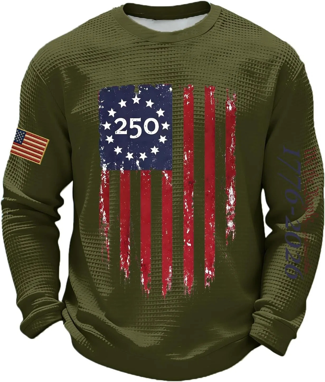Мужская футболка с американским флагом, вафельная вязка, длинный рукав, army Green