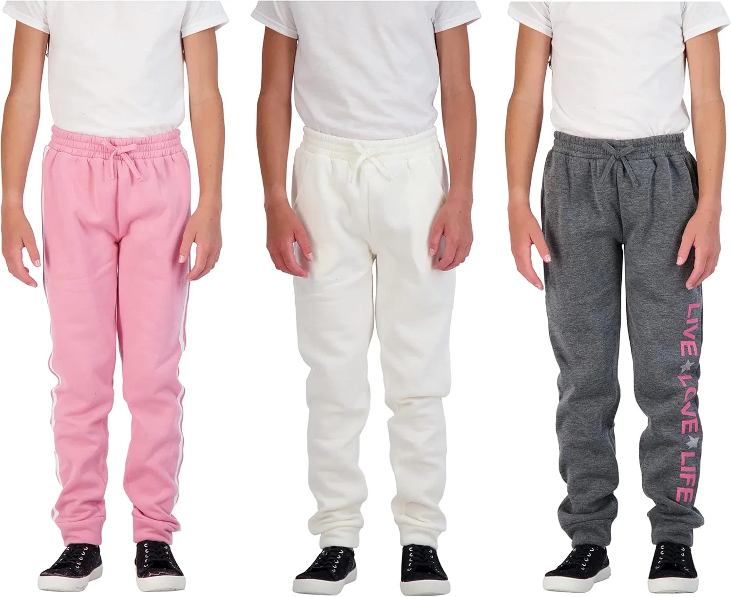 Комплект из 3 флисовых спортивных штанов Star Ride для девочек, Medium Pink-Cream-Charcoal — фото 2