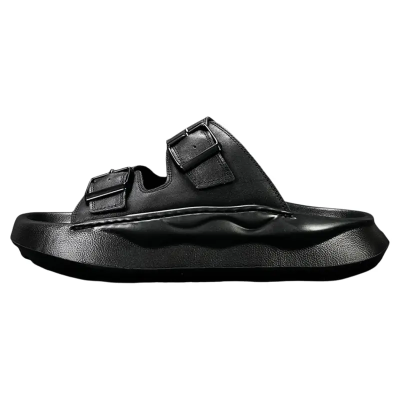 

ZUOSAISI Сандалии Rubber Foam Outsole Metal Leather Patchwork Abrasion Resistant Quick Dry Slide Slippers Men's Black