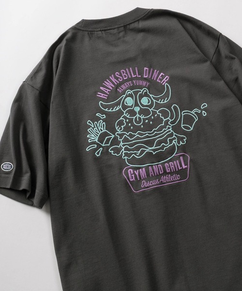 

DISCUS Футболка унисекс из хлопковой смеси с вышитым принтом на спине, круглым вырезом и коротким рукавом, бренд DINER, цвет угольно-серый