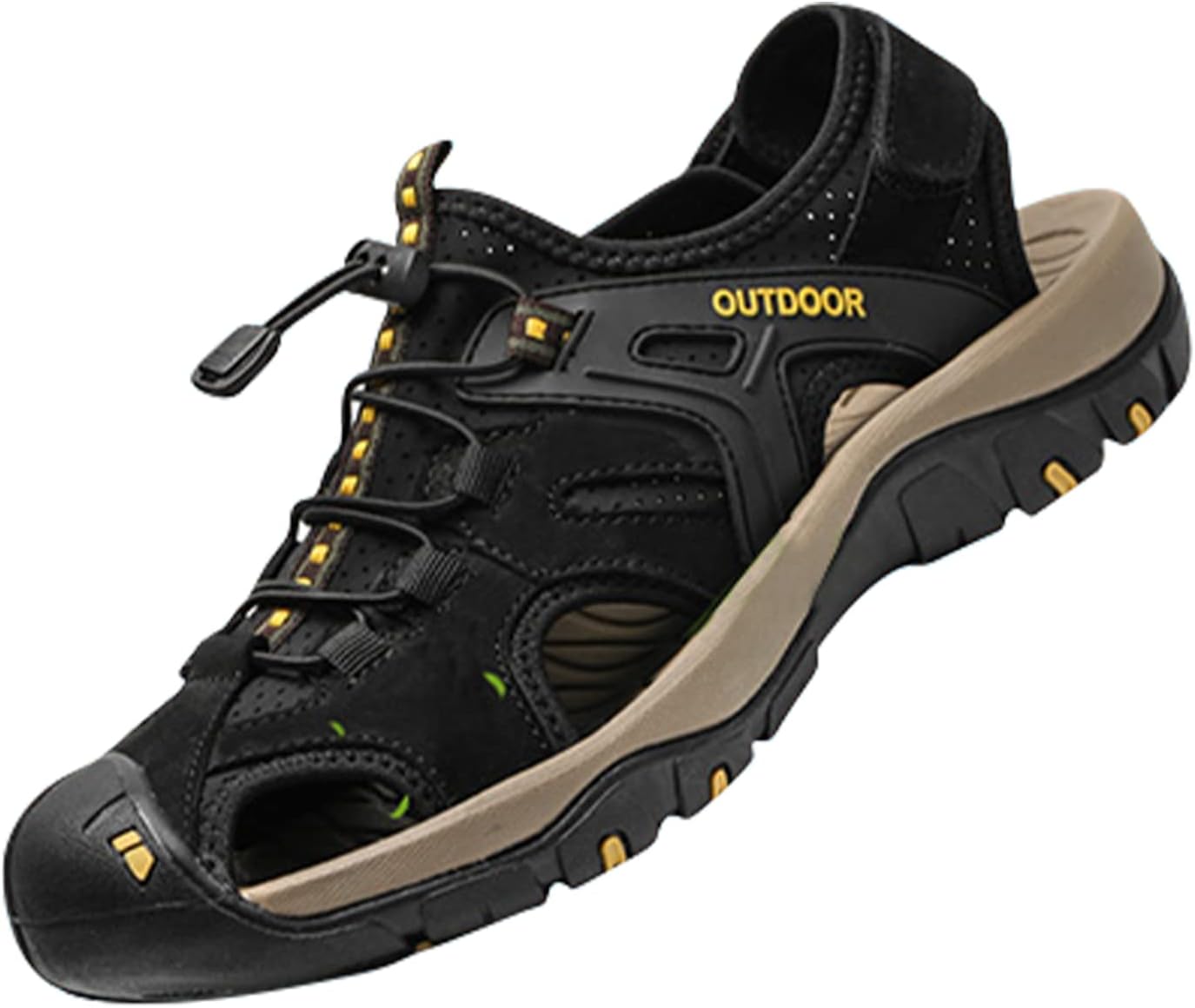 

Мужские спортивные сандалии MGGMOKAY для активного отдыха на улице с закрытым носком, из кожи, подходят для воды, пляжа, лодки и рыбалки, черный