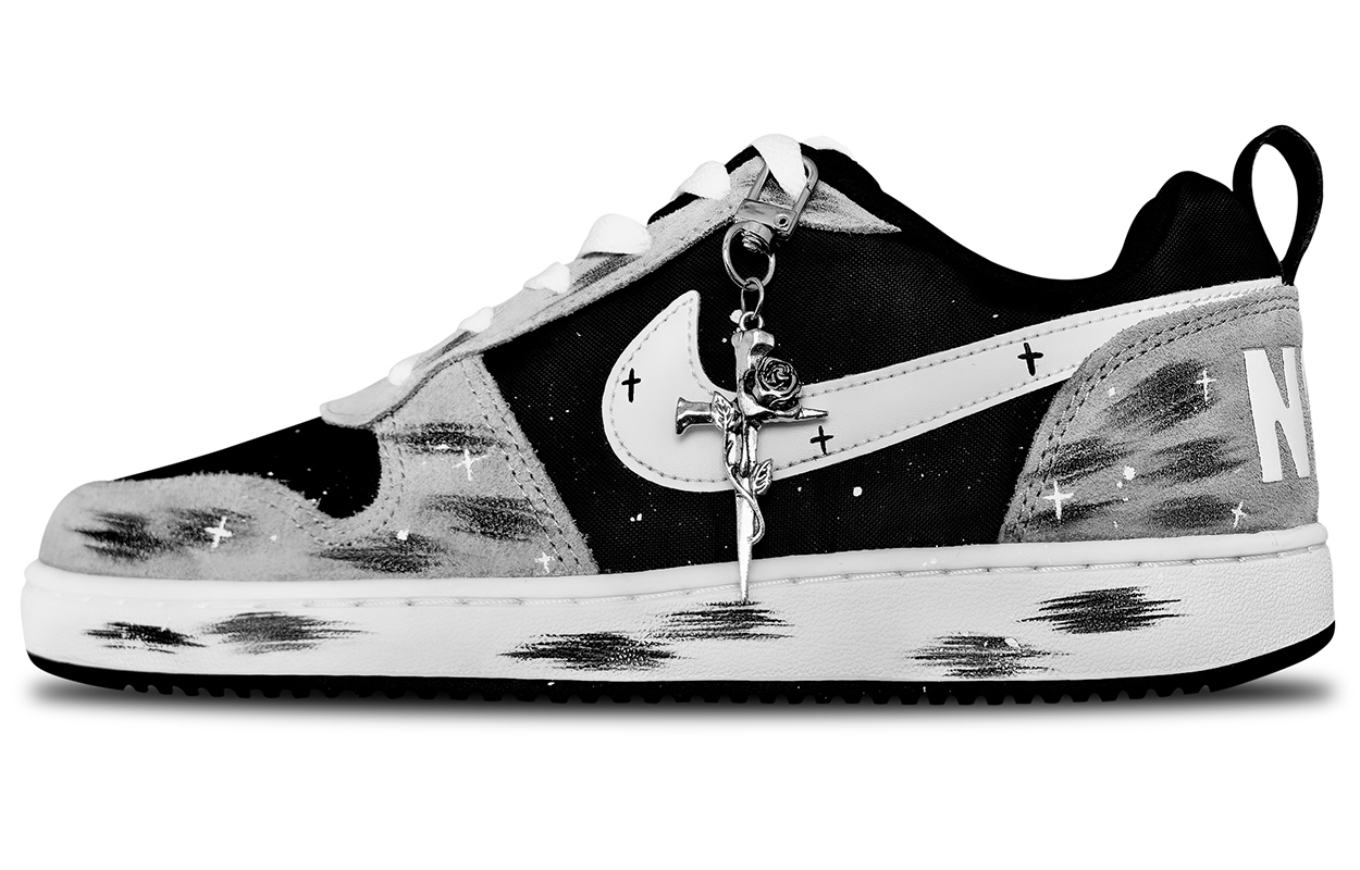 

Nike Мужские низкие скейтбордные кроссовки Court Borough с амортизацией и износостойким покрытием, черный и серый