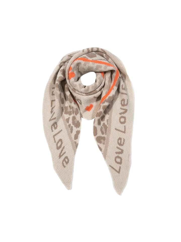 

Шарф Любовный треугольник с изображением животных, эластичная вязка, леопардовый узор, песочный цвет Faera