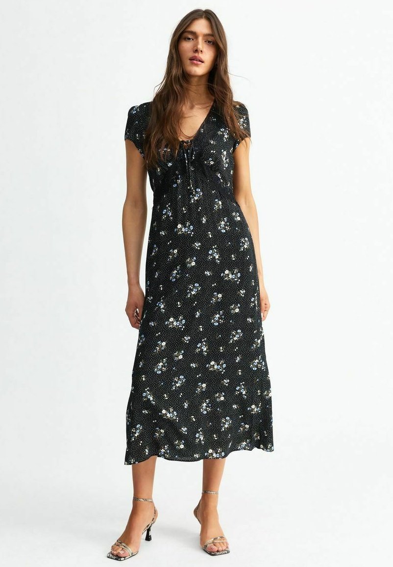 

Повседневное платье FLORAL PRINT TRIM MIDI New Look, черный