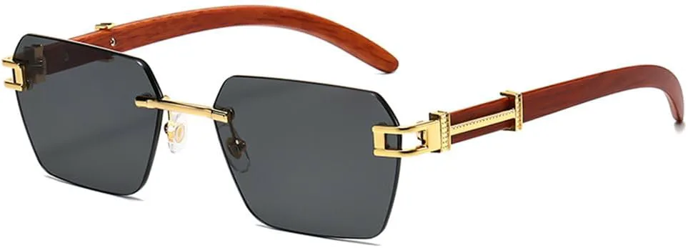 

Солнцезащитные очки без оправы с имитацией древесной текстуры, солнцезащитные очки с металлическими кромками, модные женские солнцезащитные очки HHZZYVY, Black