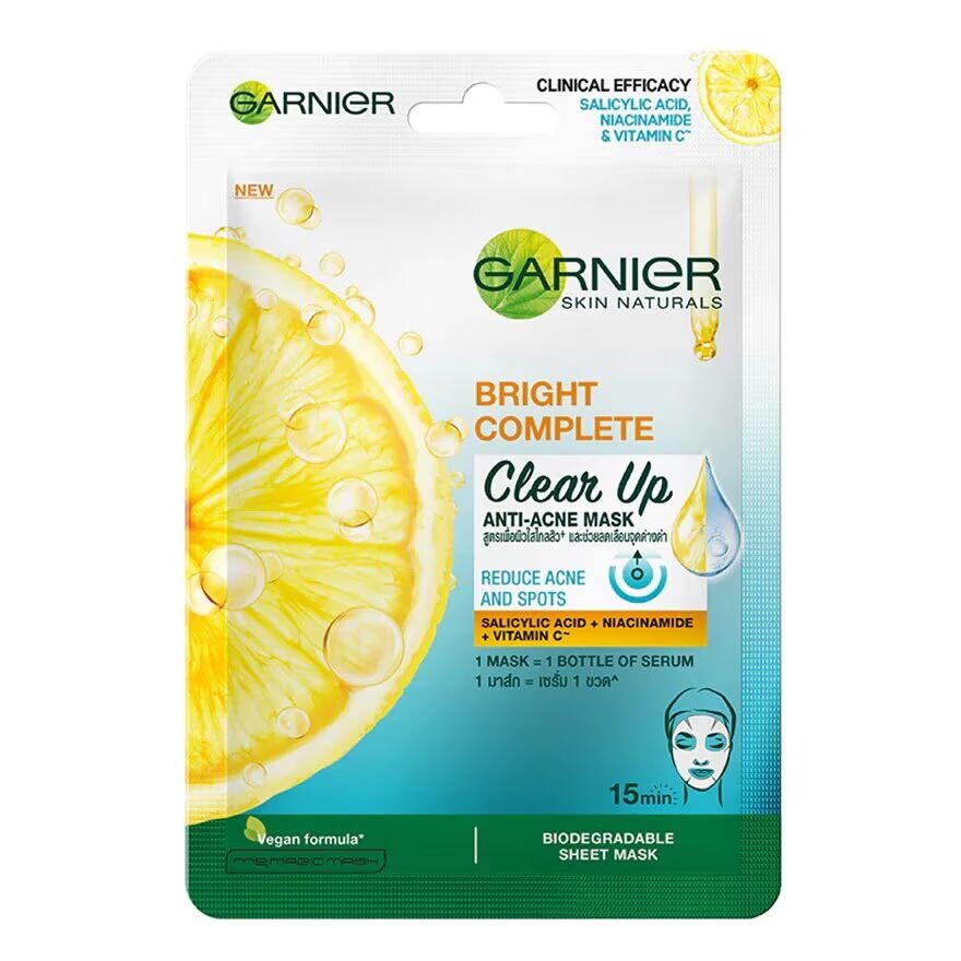 

Garnier Skin Naturals Bright Complete Очищающая маска против прыщей, 1 шт, ฺBlue