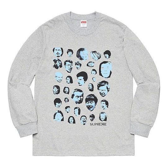 

Футболка fw19 week 1 faces l/s tee human face printing long sleeves gray Supreme, серый
