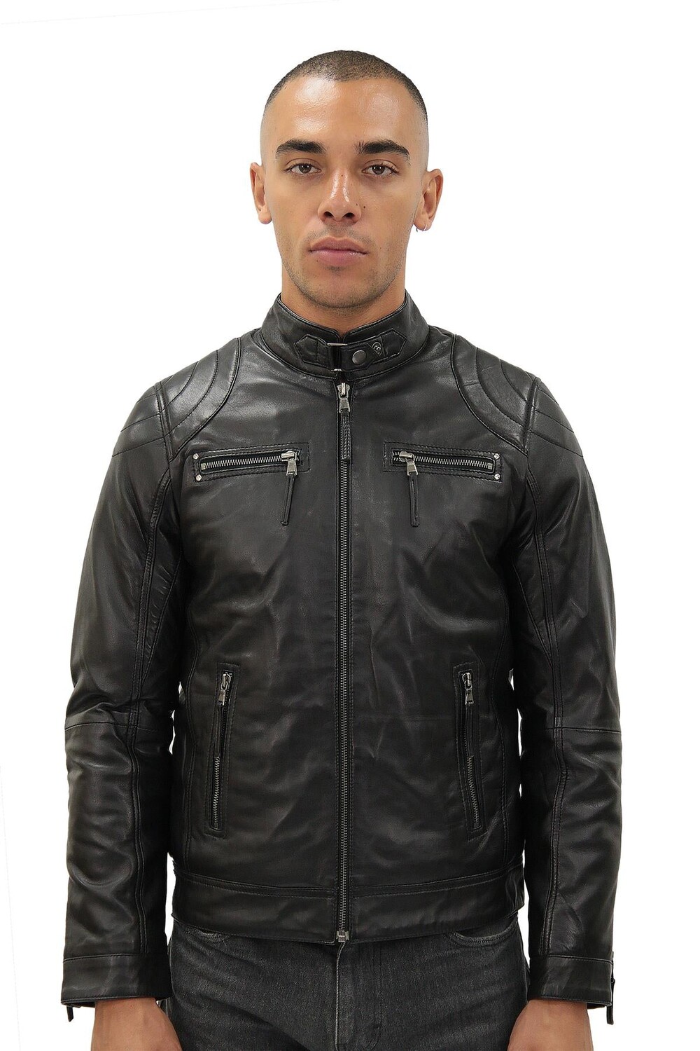 

Мотоциклетная кожаная байкерская куртка тайвань Infinity Leather, черный
