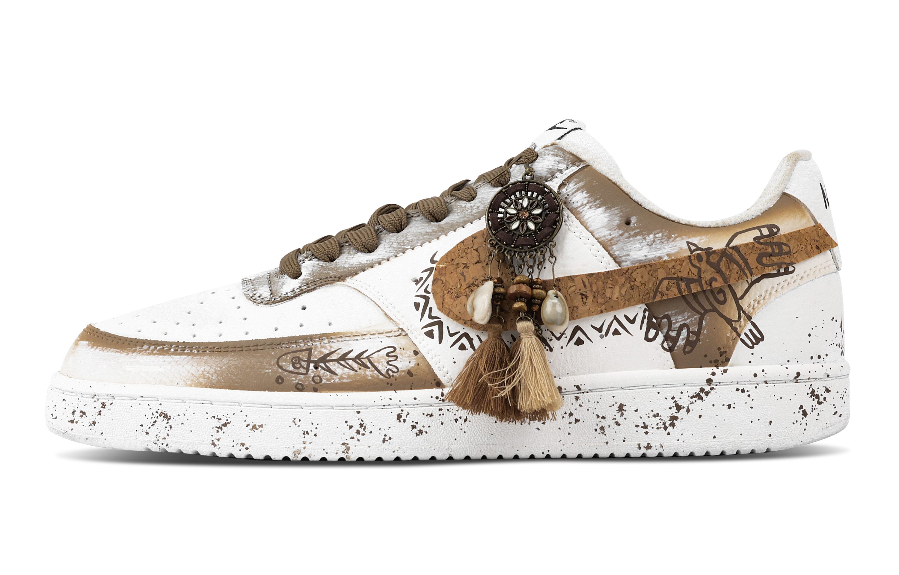 

Nike Кроссовки Court Vision 1 Tribe Totem для скейтбординга, износостойкие, низкие, мужские, коричневые, белые