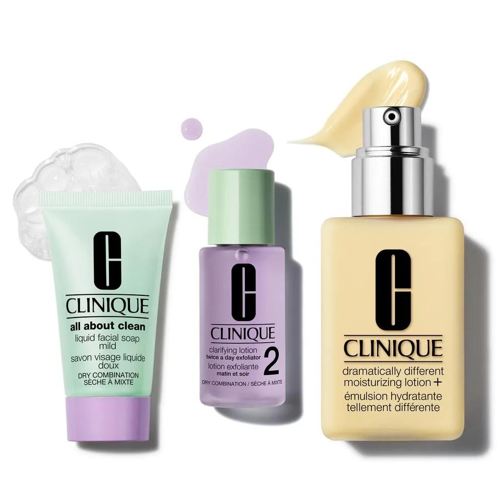 Набор Clinique Great Skin, Great Deal | All About Clean Mild Liquid Soap, Clarifying Lotion и Dramatically Different Lotion | Полноразмерный увлажняющий крем | Для сухой или жирной комбинированной кожи
