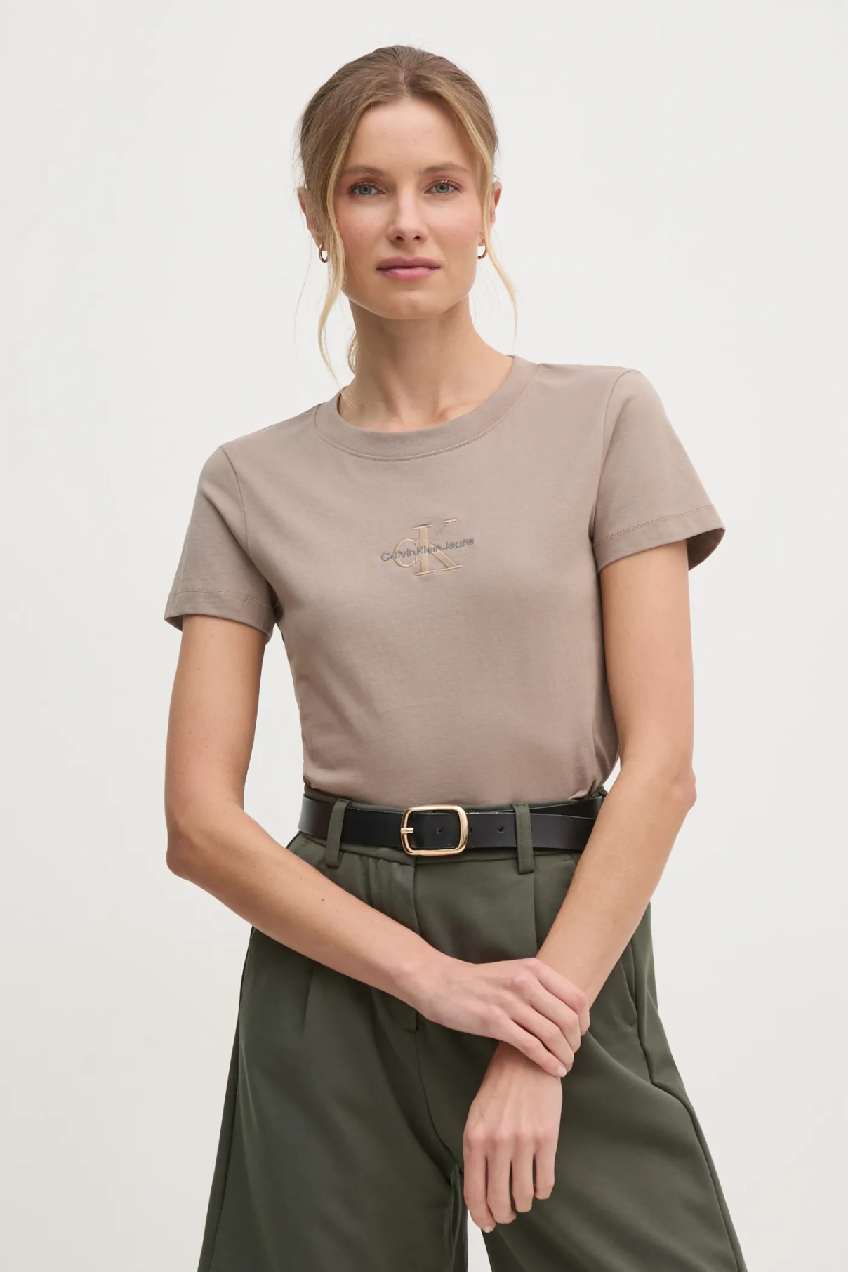 

Хлопковая футболка Calvin Klein Jeans, бежевый