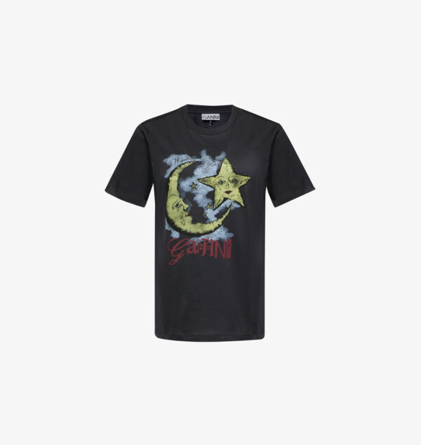 

Футболка из органического хлопкового джерси с графическим принтом Moonlight Ganni, цвет phantom