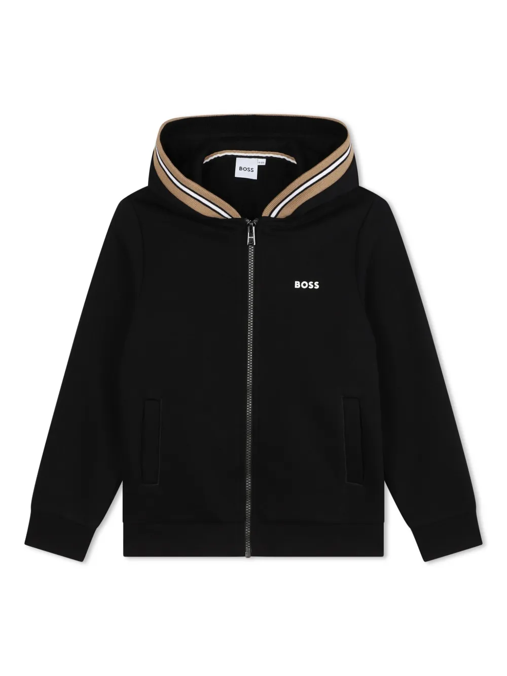 

Худи на молнии с полосками BOSS Kidswear, черный