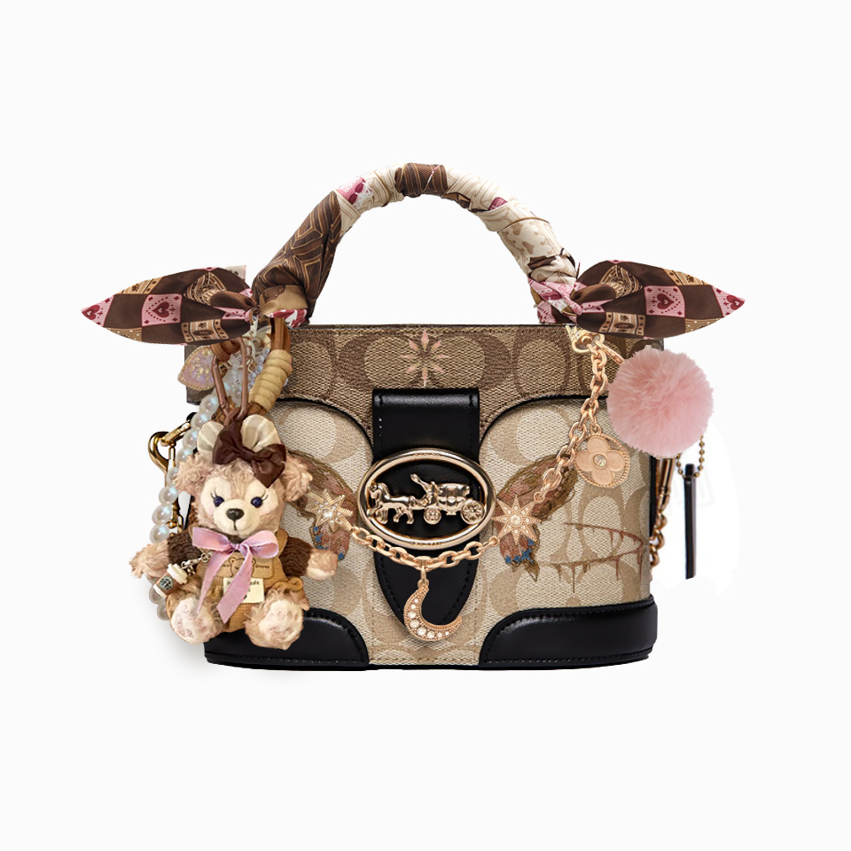 

COACH Кожаная ветронепроницаемая сумка через плечо с ручной росписью, Bell Lullaby