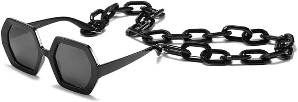 

Набор солнцезащитных очков с цепочкой для женщин, солнцезащитные очки Polygon, женские винтажные панк-очки, бежевые мужские солнцезащитные очки generic, 3