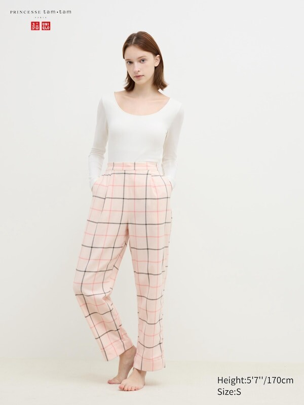 

Фланелевые брюки клетчатые Uniqlo, бежевый