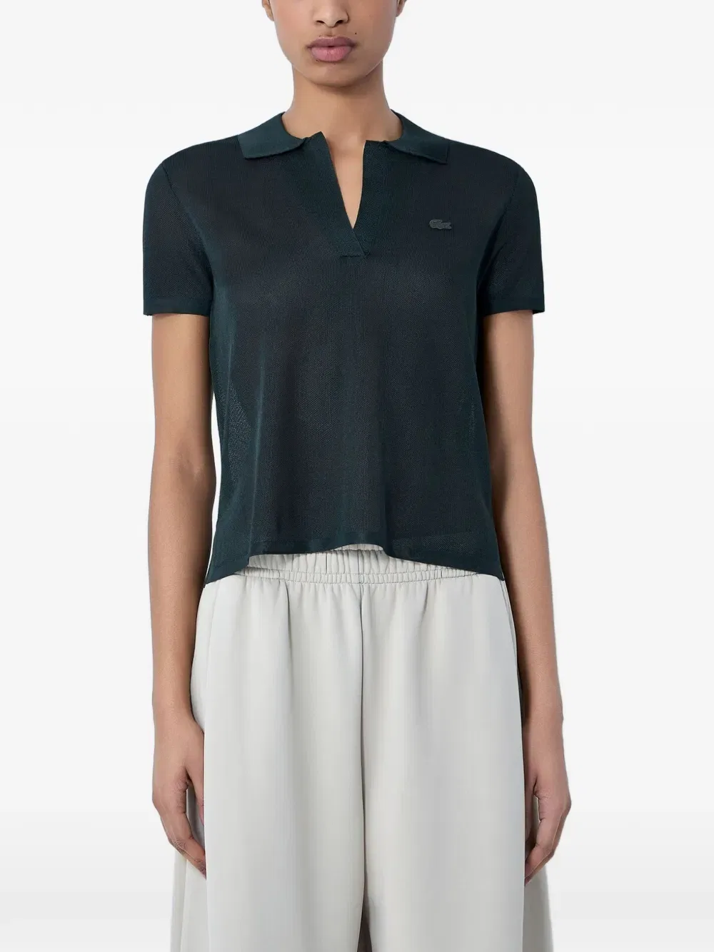 Футболка Lacoste вязаная с планкой, зеленая