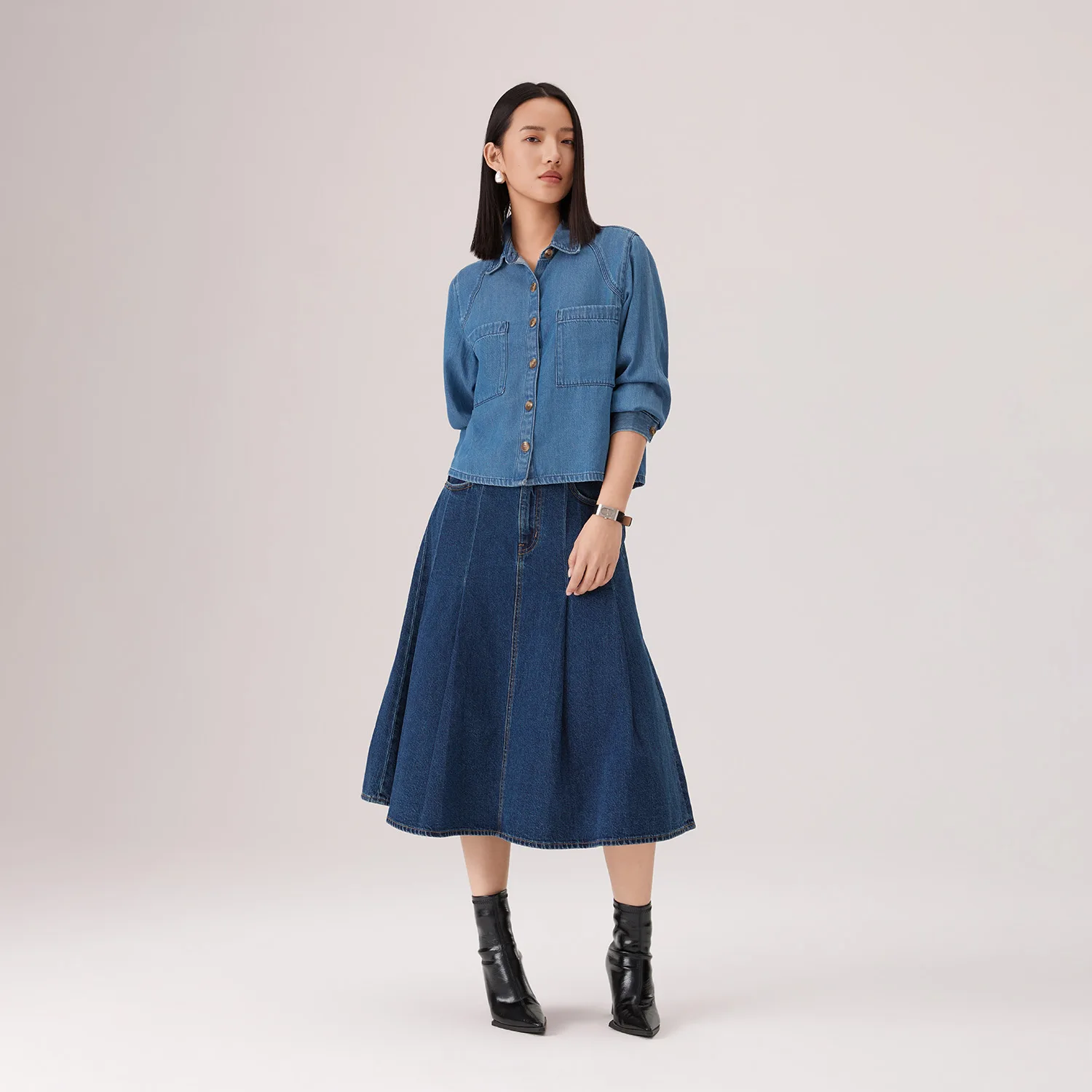 Джинсовая плиссированная юбка Levi's, средне-синий — фото 4