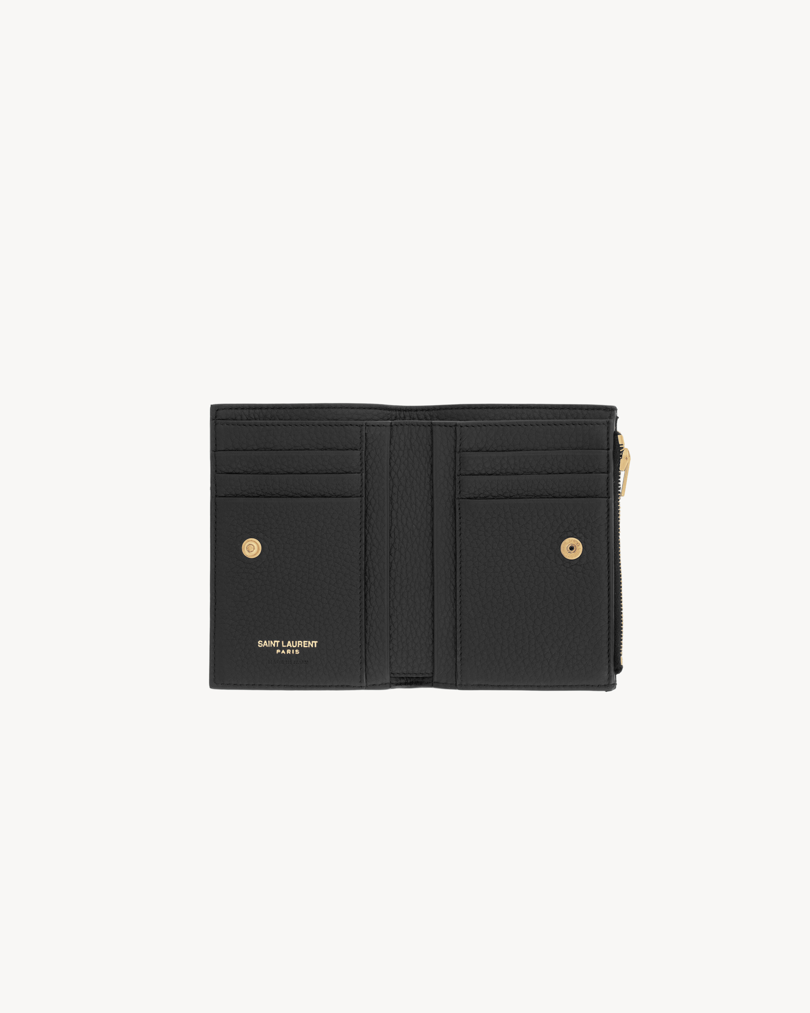 Компактный складной кошелек TINY CASSANDRE из зернистой кожи Saint Laurent, черный — фото 4
