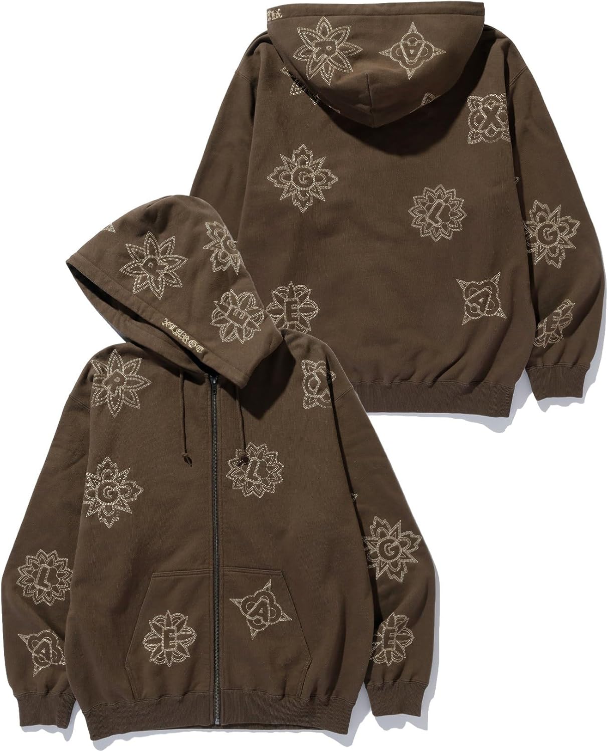 

Мужская толстовка на молнии с капюшоном и вышивкой по всей поверхности, размер XL Xlarge, коричневый