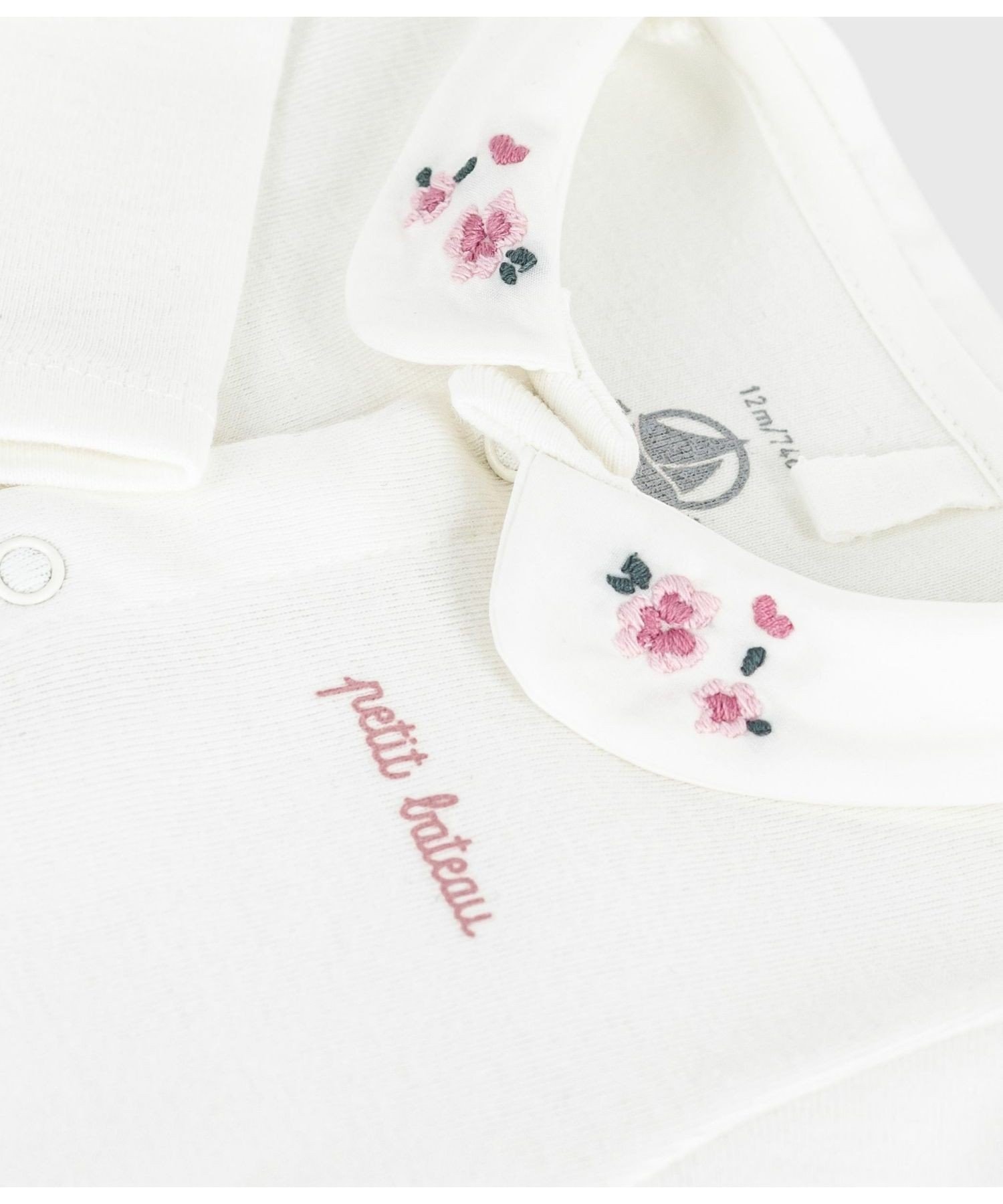 Платье с длинными рукавами и воротником PETIT BATEAU, Off-white/light pink — фото 3
