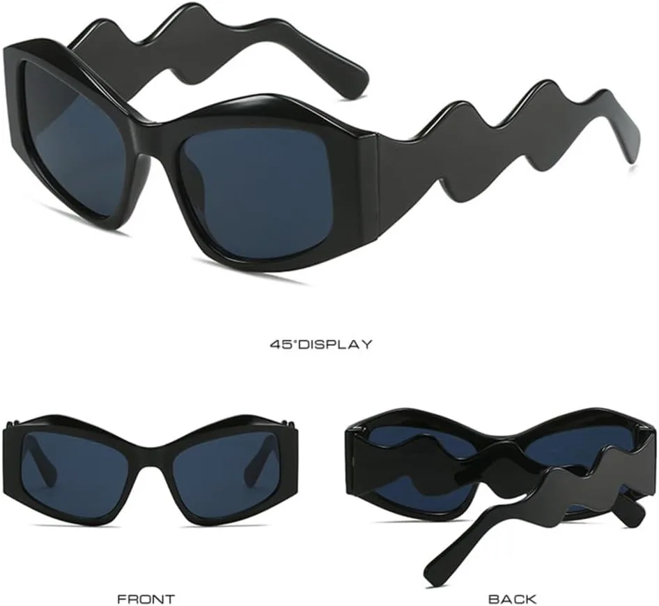 

Солнцезащитные очки с изогнутыми дужками в стиле «кошачий глаз» для женщин, панк-винтаж, солнцезащитные очки с защитой от ультрафиолета UV400 LANGSER, Black Yellow