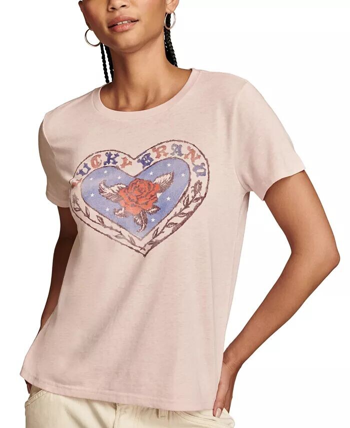 

Женская футболка с круглым вырезом и рисунком розового сердца Lucky Brand, розовый