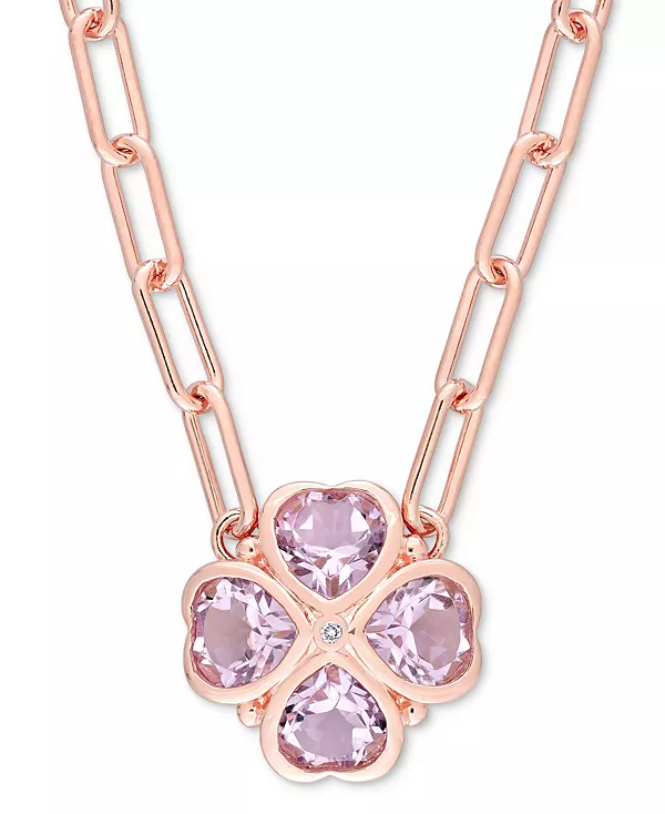 

Ожерелье с кулоном в форме цветка в форме сердца, 18 дюймов, из стерлингового серебра с покрытием из розового золота, с розовым кварцем (2,5 карата) и бриллиантами. Macy'S, pink