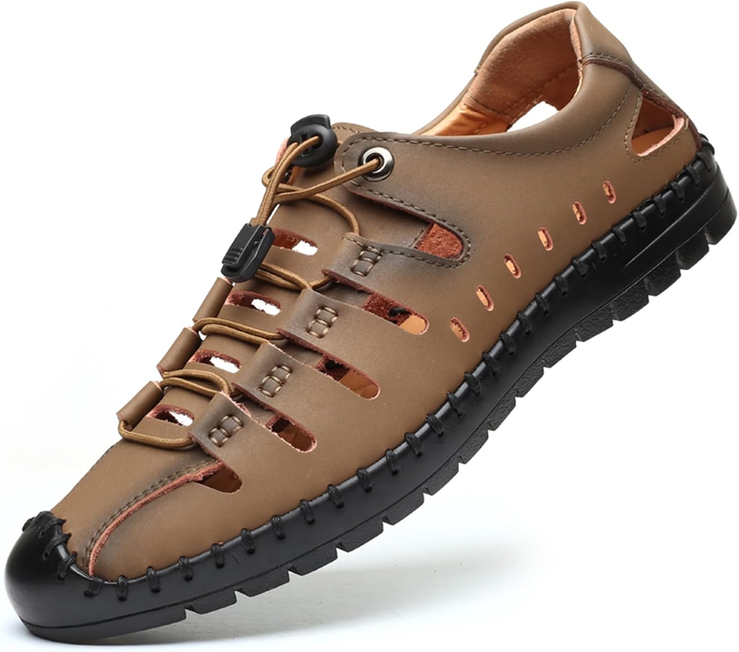 

Мужские летние повседневные сандалии Abborora с закрытым носком из кожи, для отдыха на улице, рыбака, регулируемые пляжные туфли, хаки