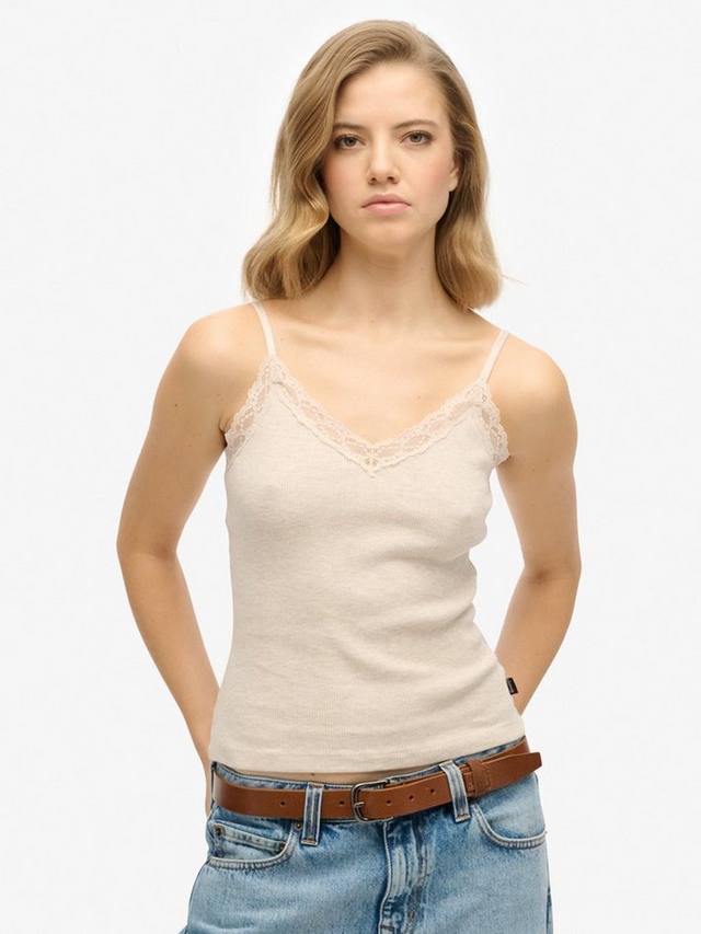 

Незаменимый топ на бретелях с кружевной отделкой Superdry, цвет Oat Cream Marl