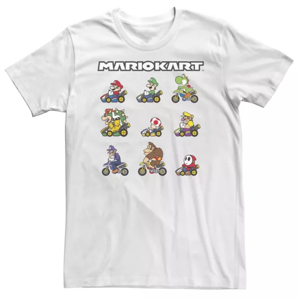 

Футболка с изображением больших и высоких гонщиков Nintendo Mario Kart. Готовы к игре Licensed Character, белый
