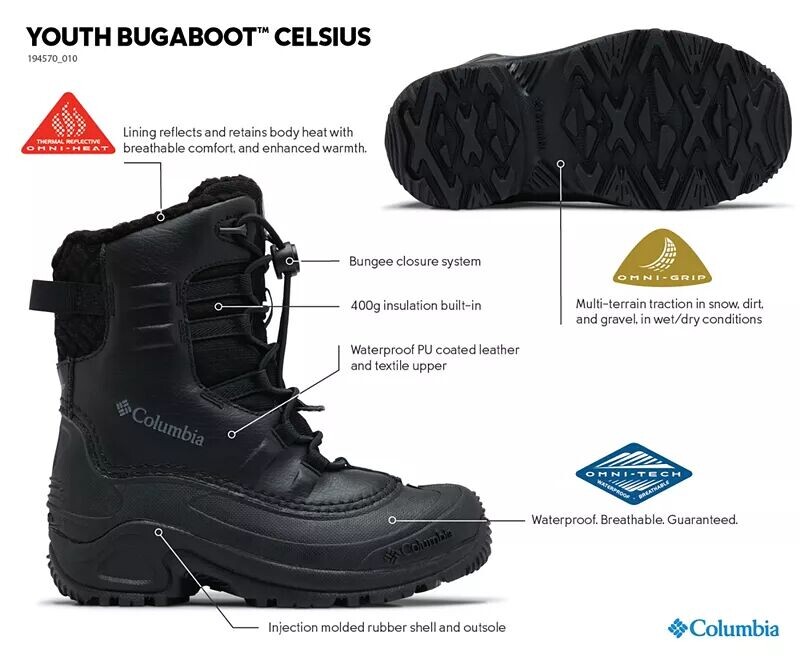 Зимние ботинки Columbia Youth Bugaboot Celsius комбинированные водонепроницаемые, бежевый — фото 3