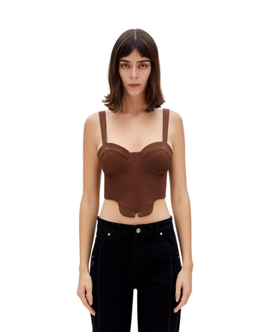 

Женский хлопковый тканый корсетный топ PCFG, Brown
