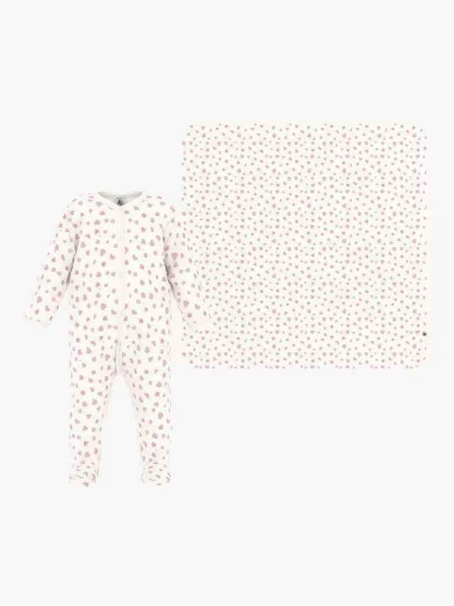 Детский хлопковый комплект для сна: комбинезон и одеяло, бело-розовый Petit Bateau