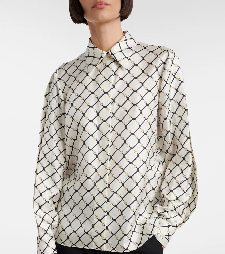 Рубашка Gucci Horsebit, шелковая классическая, белый — фото 3