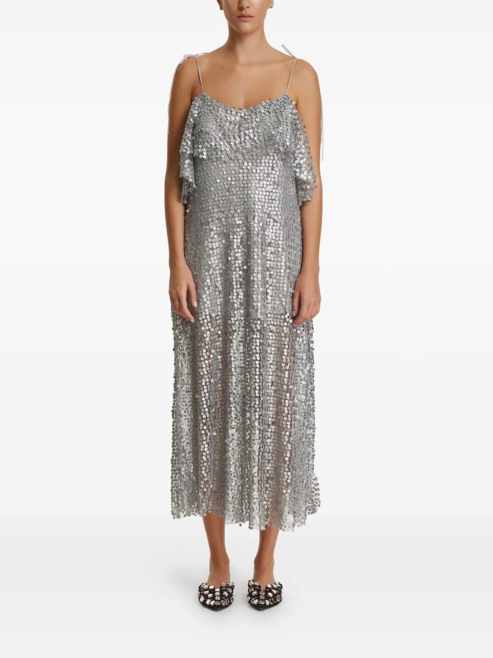 

Платье миди с пайетками и оборками Pnk, серый