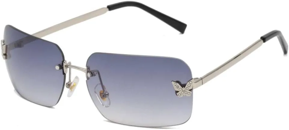 

Прямоугольные розовые зеркальные солнцезащитные очки для женщин, без оправы, с декором в виде бабочек, квадратные солнцезащитные очки MTZJH, Gradient Gray