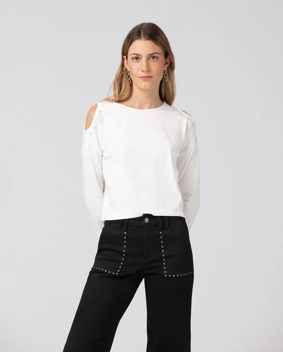 

Женская футболка с длинным рукавом и вырезами на плечах Noon, белый