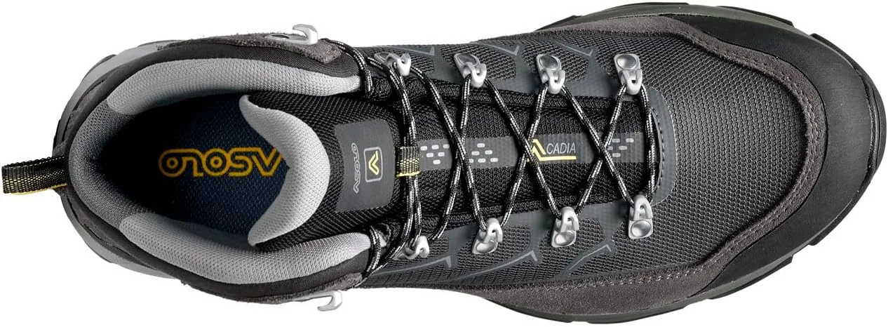 Мужские туристические ботинки ASOLO ACADIA MID GTX на шнуровке до щиколотки с водоотталкивающим верхом из замши и нейлона, дышащей подкладкой, графитовый/черный — фото 4