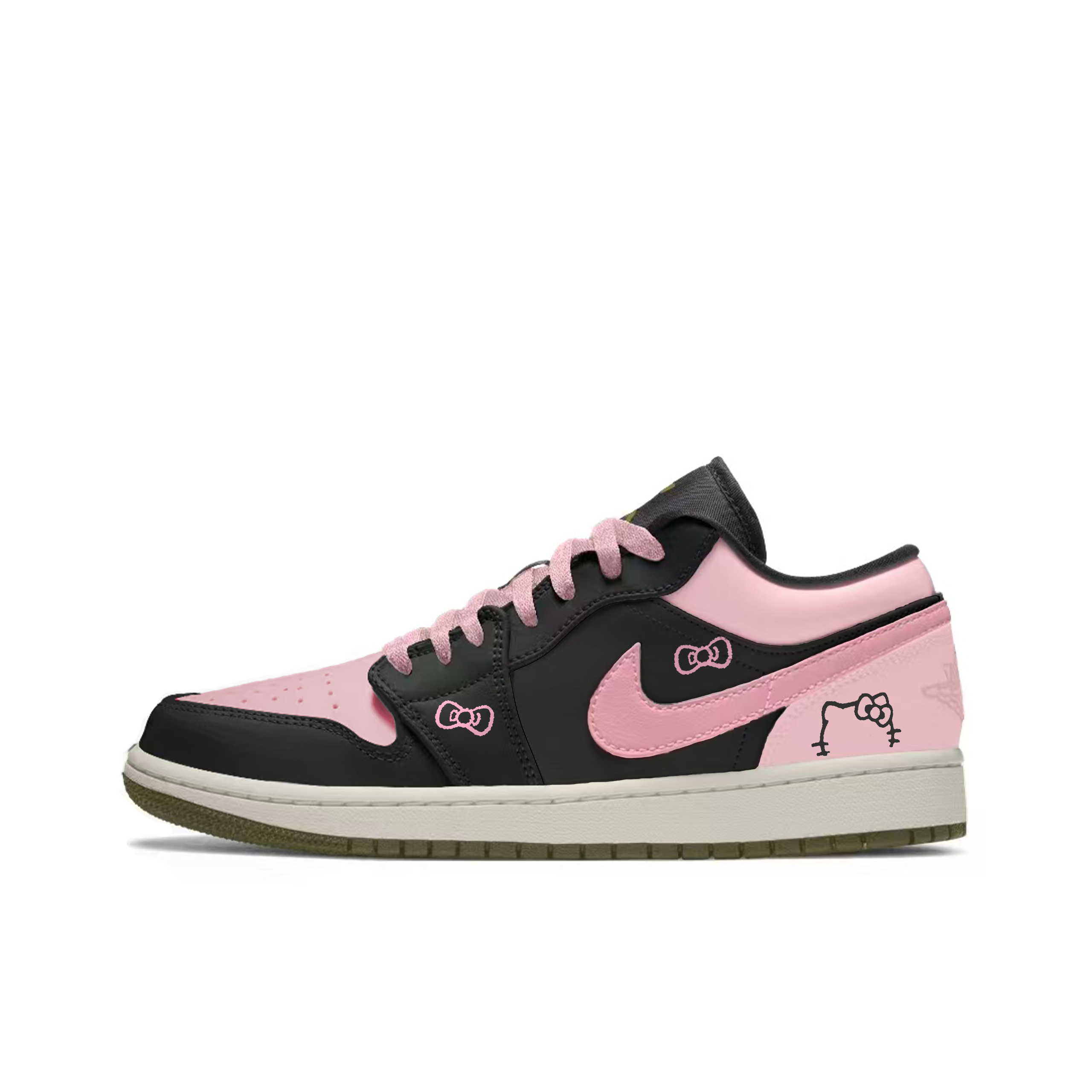 Jordan Air 1 Heart Slip Resistant Abrasion Resistant низкие детские баскетбольные кроссовки Black Pink для подростков