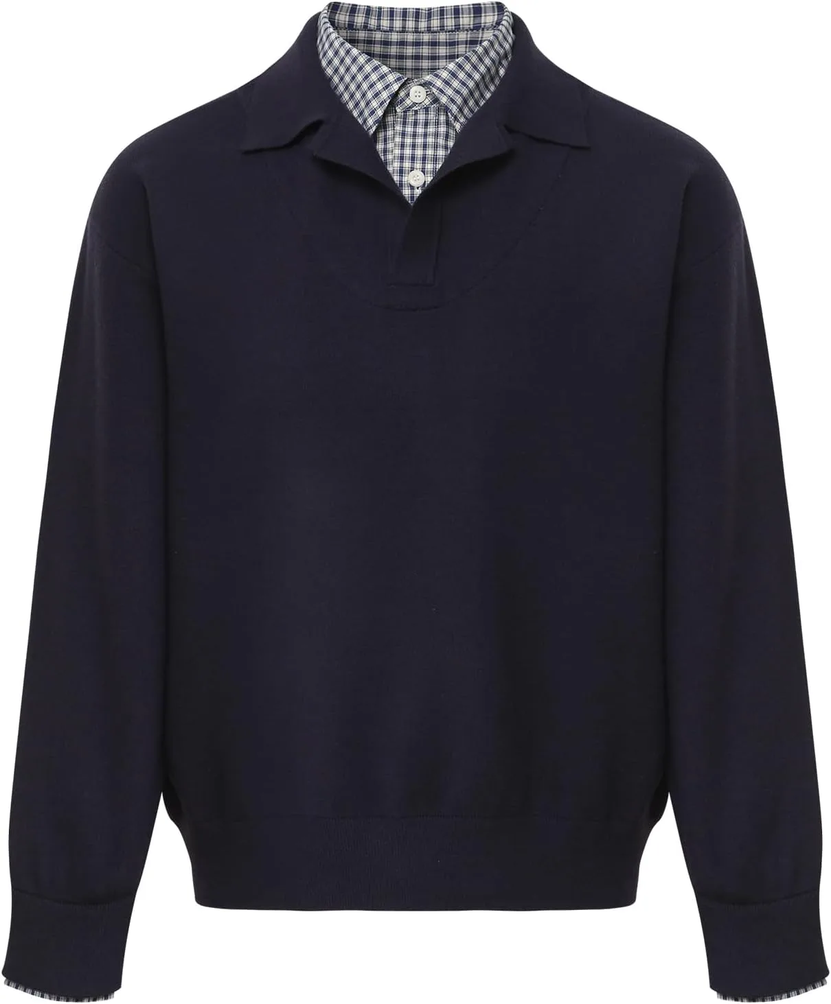 

Мужской свитер с длинным рукавом и клетчатым воротником