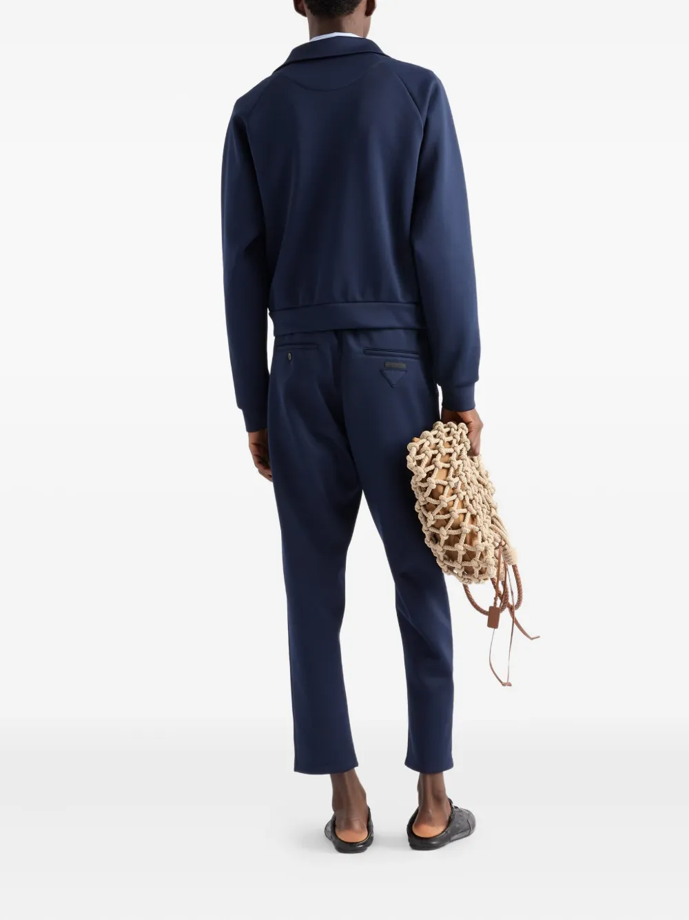 Брюки с треугольным логотипом и кулиской на поясе Prada, синий — фото 3