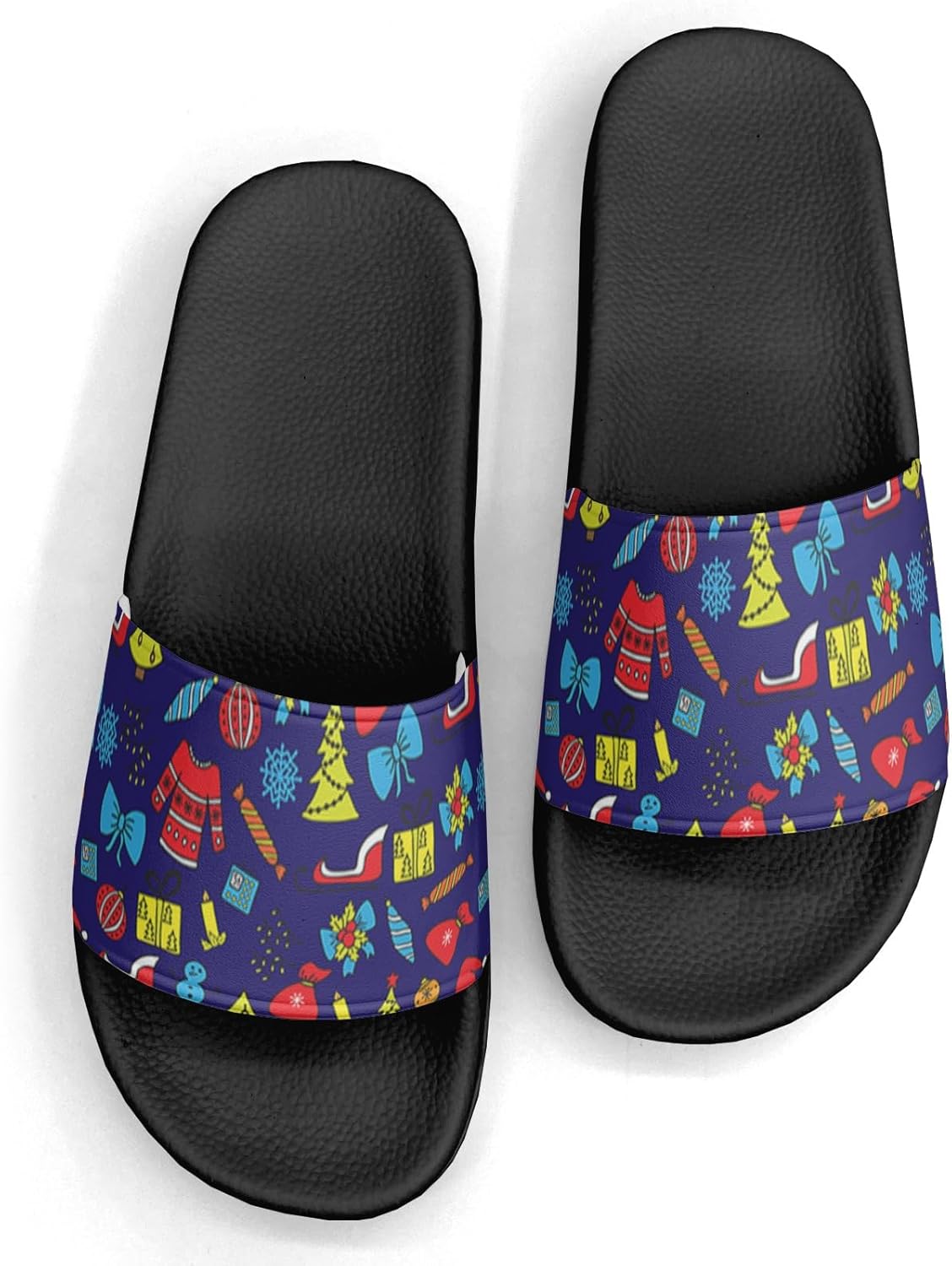 

Сандалии-шлепанцы с рисунком рождественской елки для женщин и мужчин, повседневные, спортивные, для бассейна, душа, дома и на улице Generic, синий