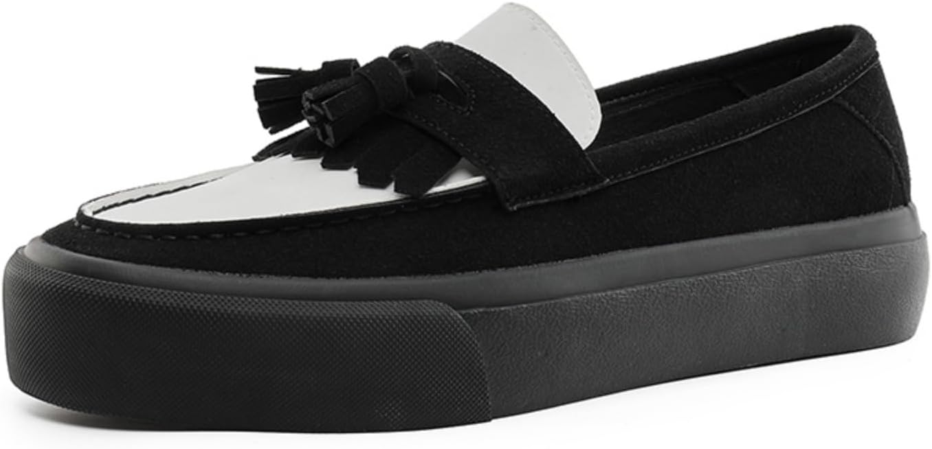 

Мужские лоферы с кисточками 2025 года, коричнево-белые контрастные слипоны с толстой подошвой, стильные повседневные балетки от Cheng hui Make Aokisx