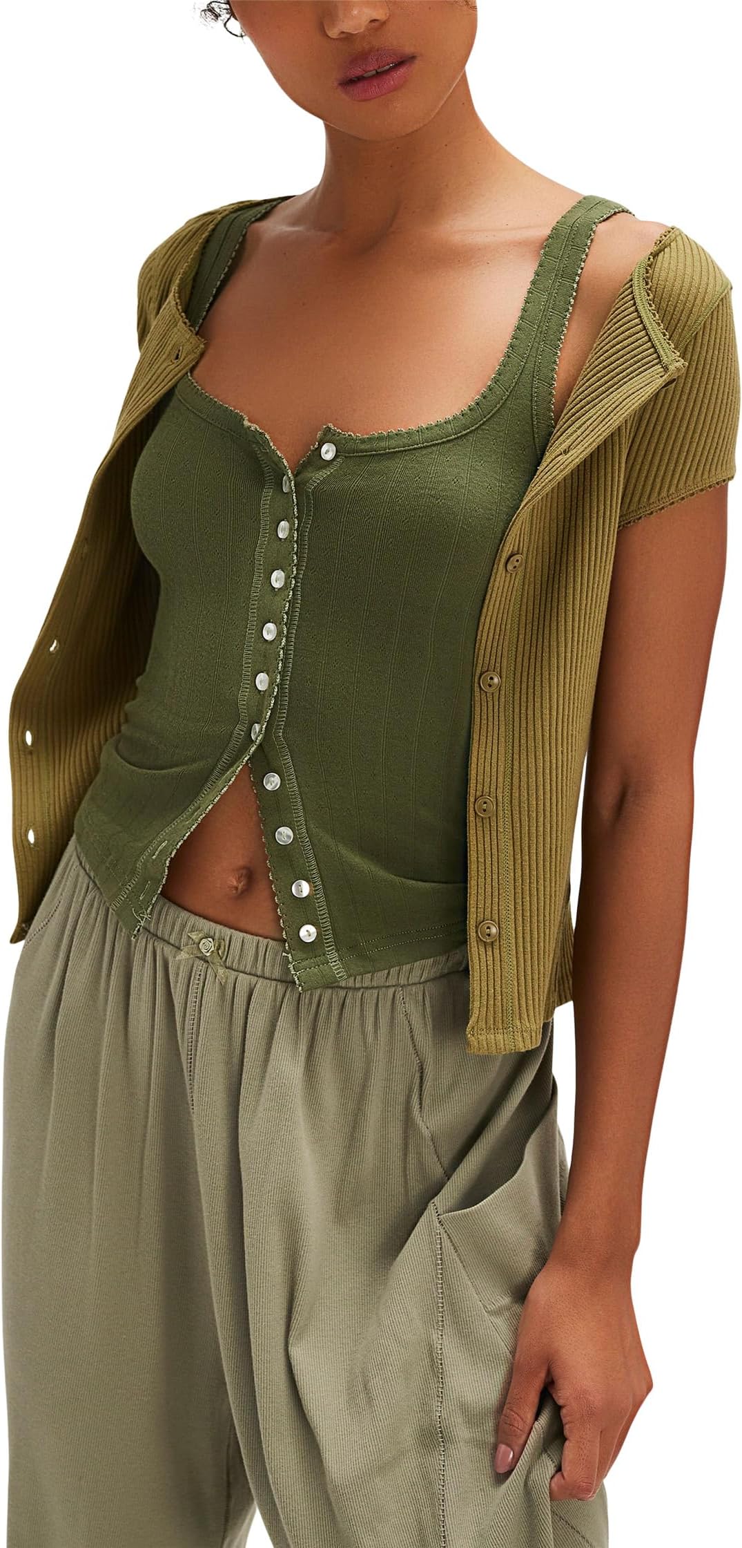 

Топ Free People End Game Pointelle Tank, цвет Army