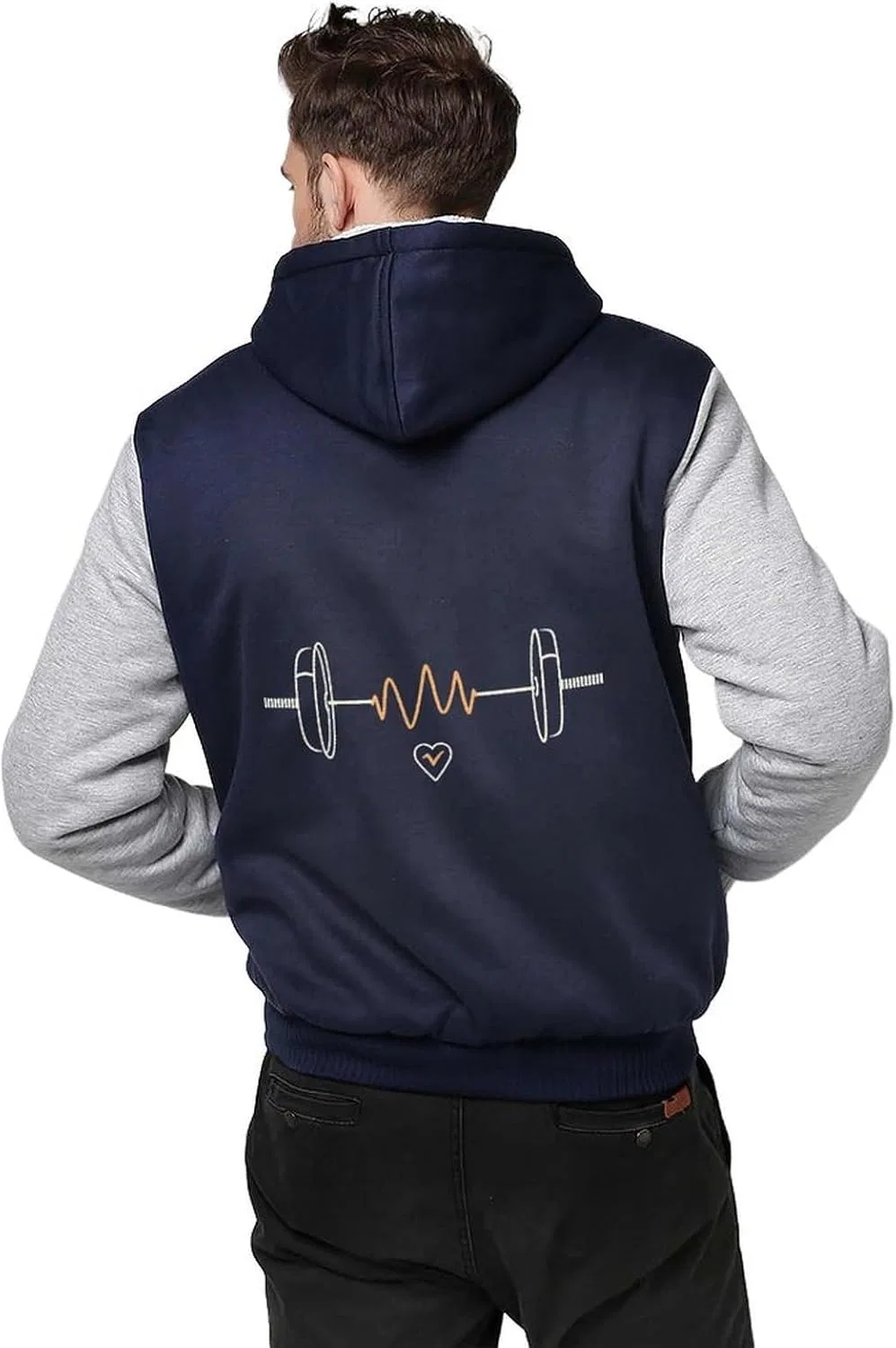 Толстовка Heartbeat Weightlifting мужская с капюшоном на молнии, флисовая куртка, зимняя теплая одежда Generic, светло-серый — фото 2